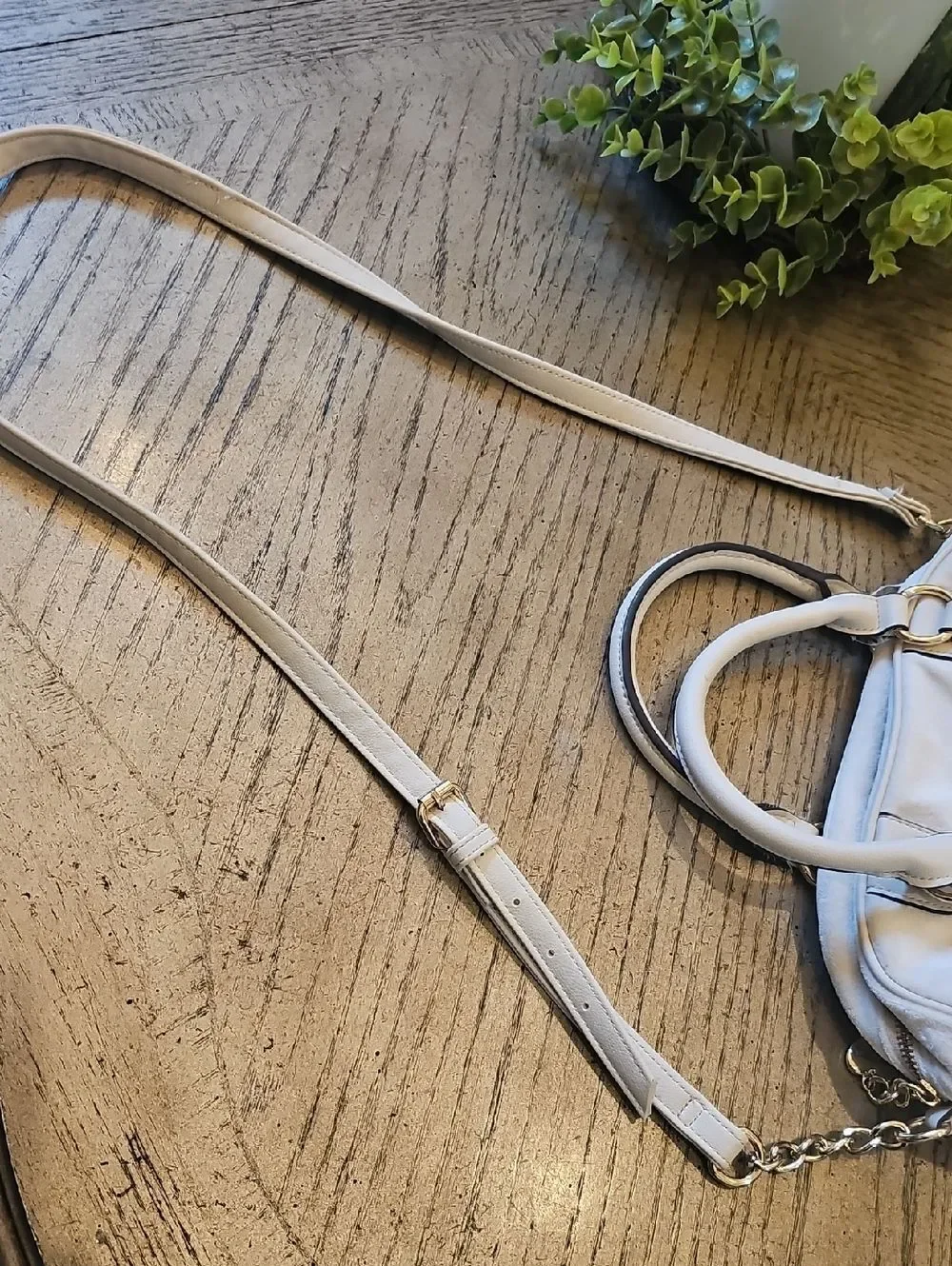 Juicy Couture Cream Embroidered Satchel Crossbody with Gold Accents